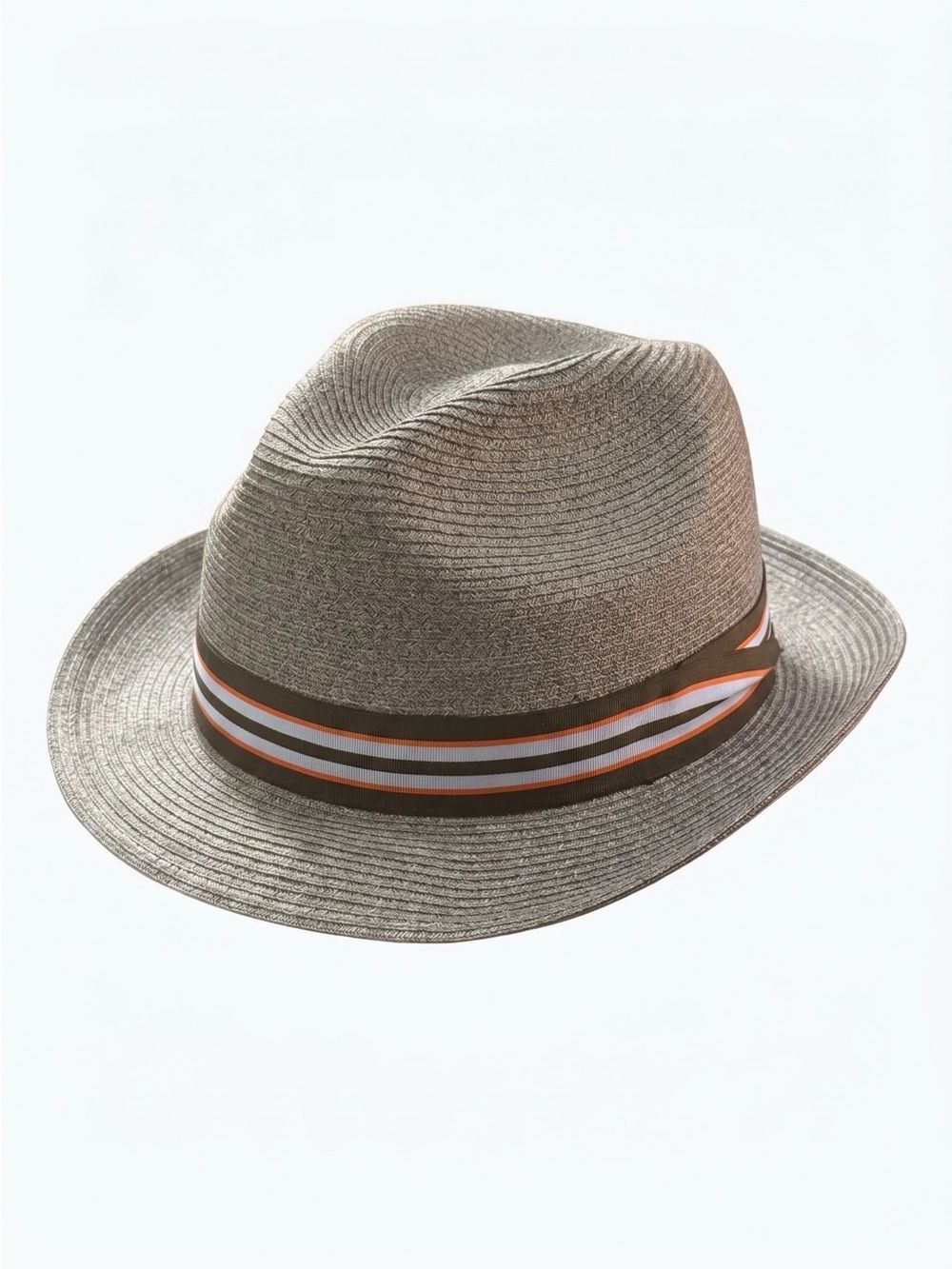 Vintage Langenberg Straw Raffia Fedora Gray 7 5/6